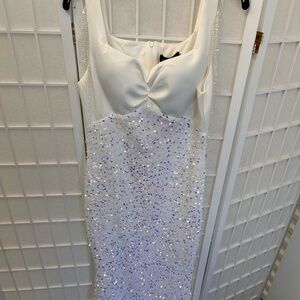 Ms Ord Formal Floor Length Sequin White Dress